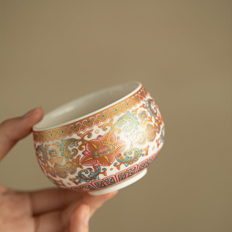 Luxury Dehua Mutton-Fat Jade Jinxiu Lotus Scrolls Large Luohan Master Teacup - 105ml Cup