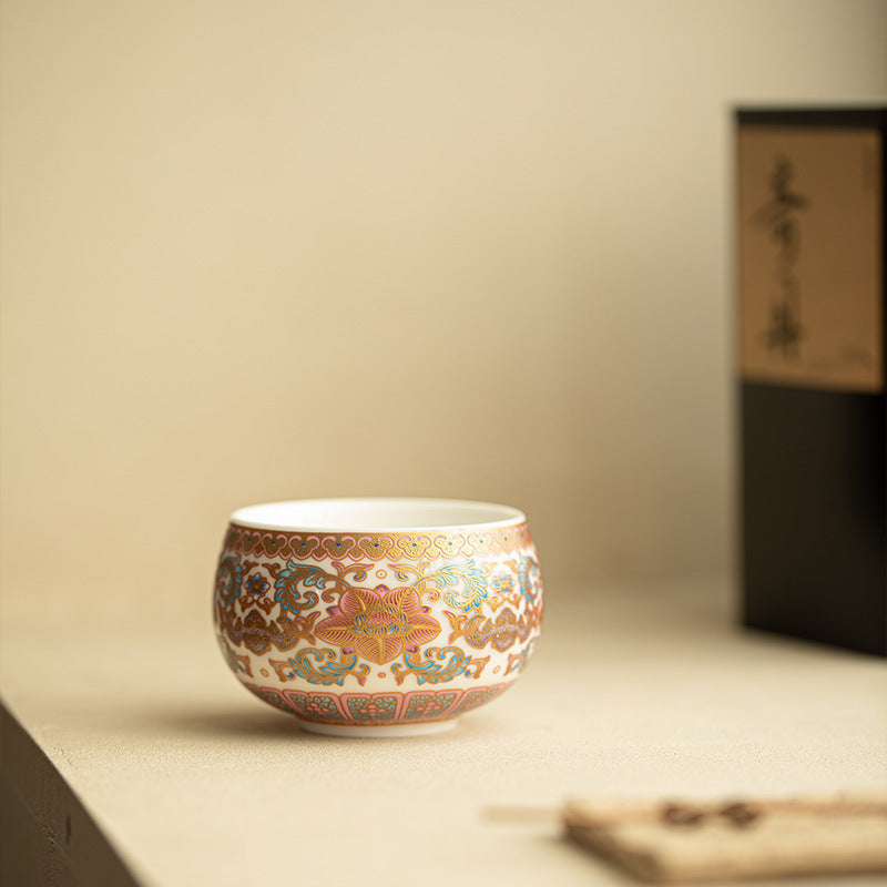 Luxury Dehua Mutton-Fat Jade Jinxiu Lotus Scrolls Large Luohan Master Teacup - 105ml Cup