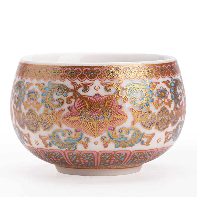 Luxury Dehua Mutton-Fat Jade Jinxiu Lotus Scrolls Large Luohan Master Teacup - 105ml Cup