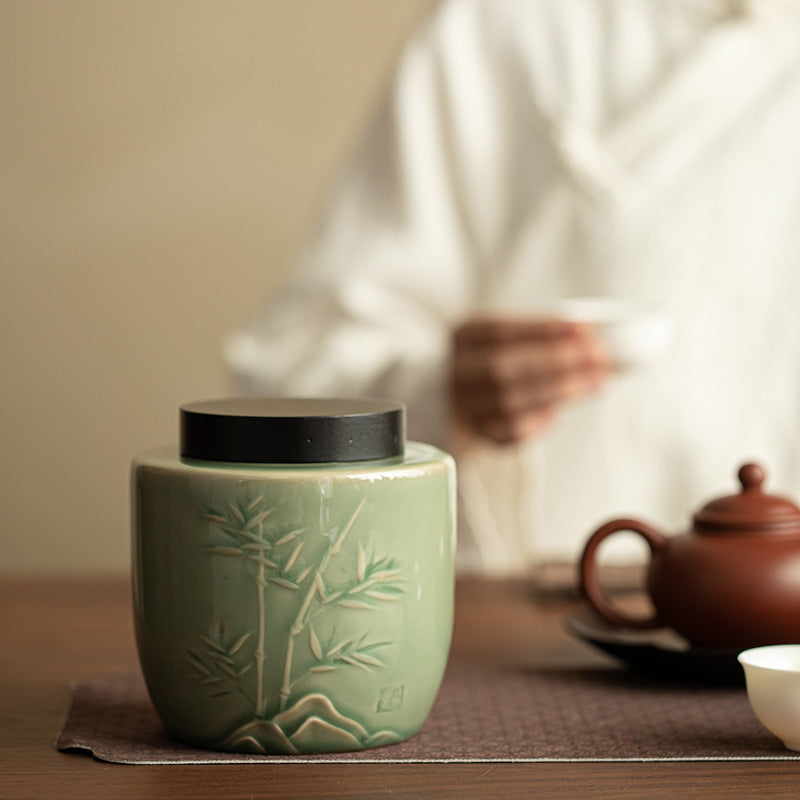 Authentic Longquan Celadon Airtight Large-Capacity Ceramic Tea Caddy - High-Grade Canister
