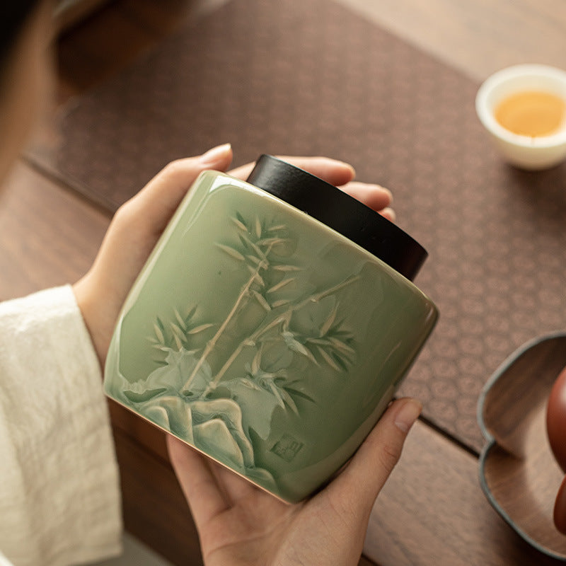 Authentic Longquan Celadon Airtight Large-Capacity Ceramic Tea Caddy - High-Grade Canister
