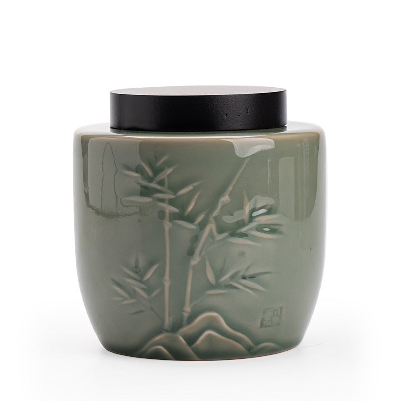 Authentic Longquan Celadon Airtight Large-Capacity Ceramic Tea Caddy - High-Grade Canister