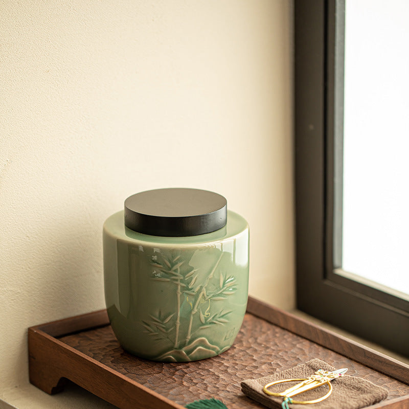 Authentic Longquan Celadon Airtight Large-Capacity Ceramic Tea Caddy - High-Grade Canister