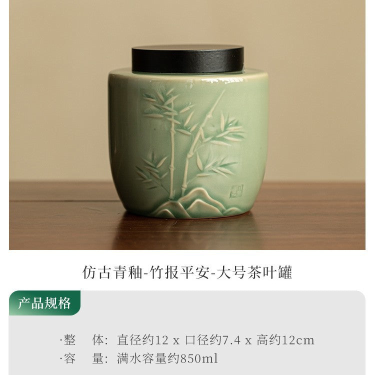 Authentic Longquan Celadon Airtight Large-Capacity Ceramic Tea Caddy - High-Grade Canister