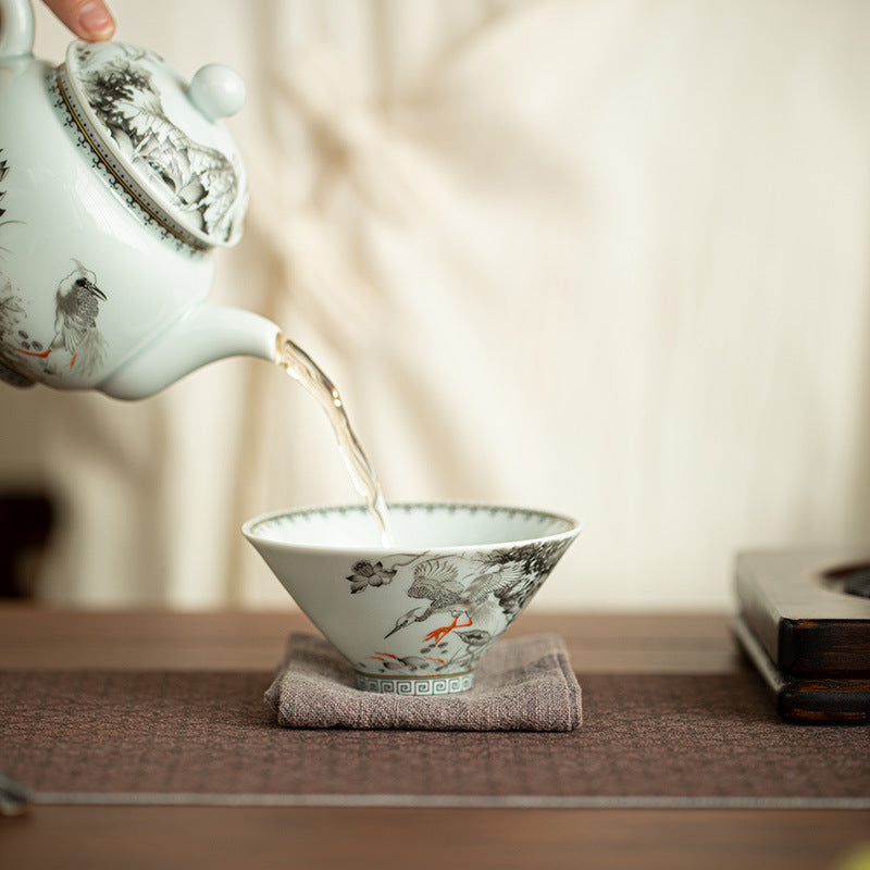 Authentic Jingdezhen Ink Enamel Fortune Lotus Conical Hat Ceramic Master Teacup - 65ml Anti-Scald Cup