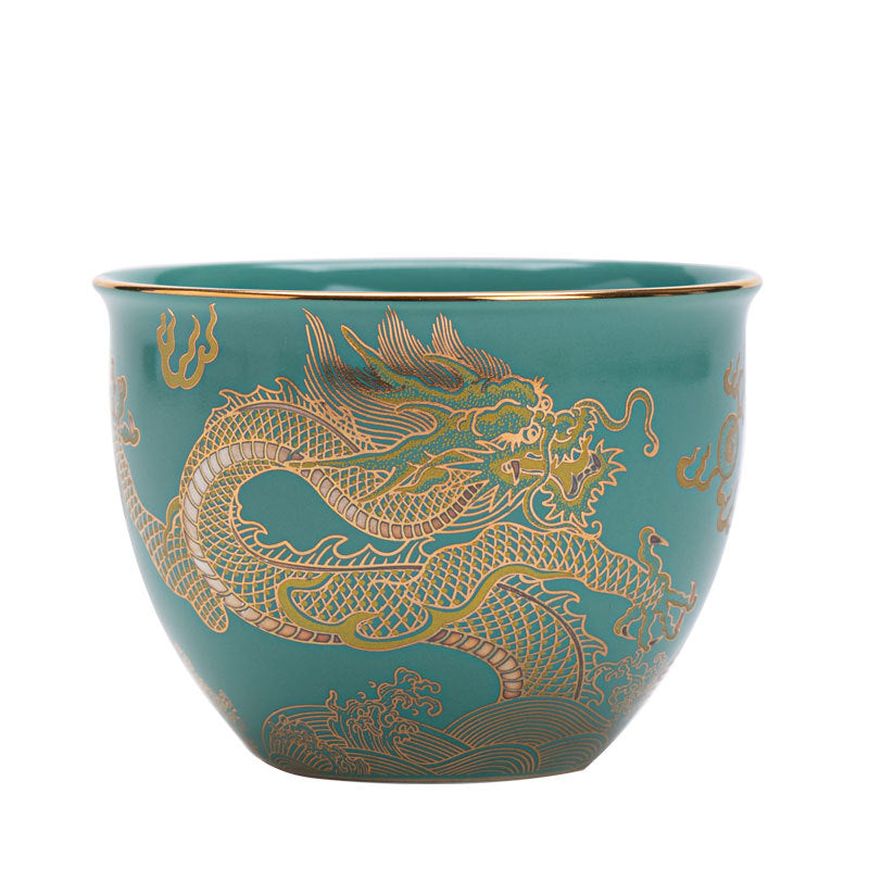 Authentic Turquoise Green Dragon Soaring Bucket Ceramic Master Teacup - 90ml Anti-Scald Cup