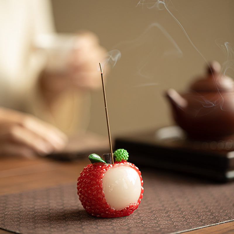 Handcrafted Lychee Fruit Ceramic Incense Holder Stand & Desktop Burner - Teaware Accessories