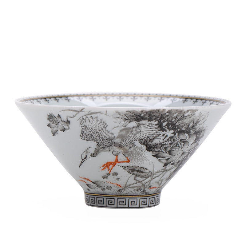 Authentic Jingdezhen Ink Enamel Fortune Lotus Conical Hat Ceramic Master Teacup - 65ml Anti-Scald Cup