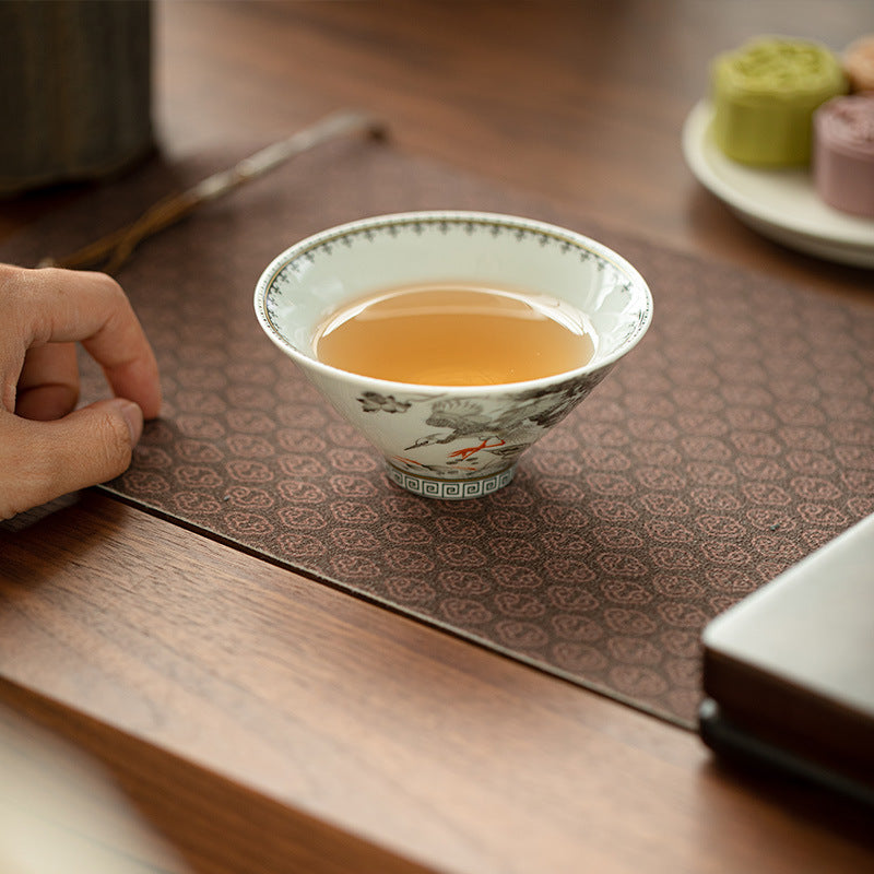 Authentic Jingdezhen Ink Enamel Fortune Lotus Conical Hat Ceramic Master Teacup - 65ml Anti-Scald Cup