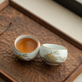 Antique Ru Ware Celadon 24K Gold Mountain Landscape Luohan Master Teacup - 85ml Anti-Scald Cup