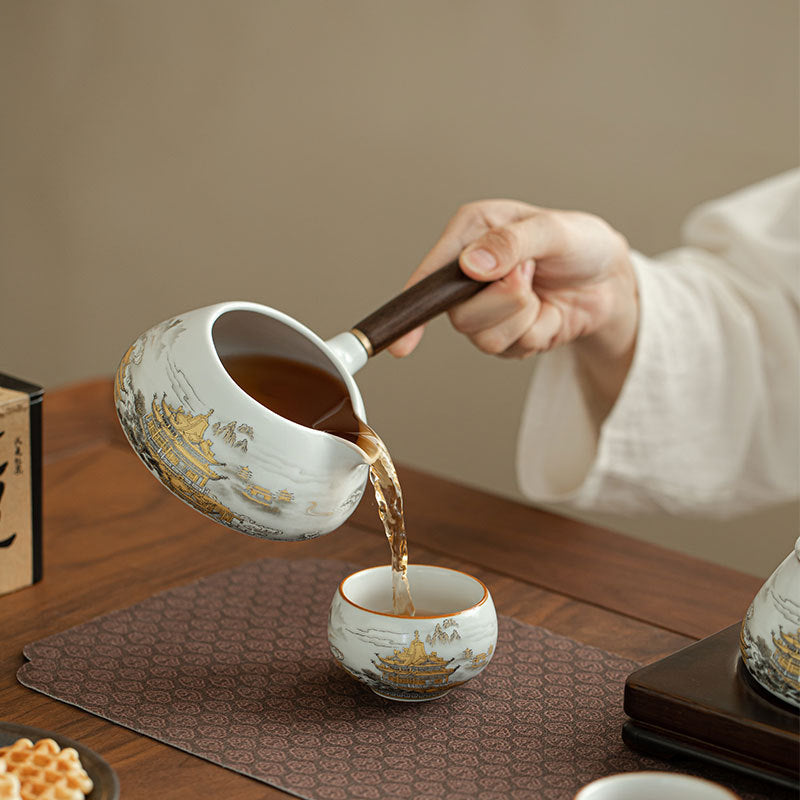 Antique Ru Ware Celadon 24K Gold Mountain Landscape Luohan Master Teacup - 85ml Anti-Scald Cup
