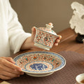 Authentic Jingdezhen Famille-Rose Intertwined Lotus Gaiwan & Pot Bearer Set - 2pc Gongfu Suite