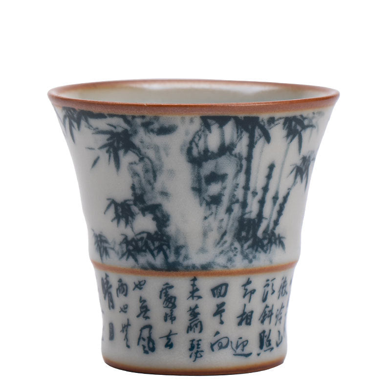 Authentic Jingdezhen Ru Ware Blue & White Bamboo Shadow Aroma Master Teacup - 75ml Gongfu Cup
