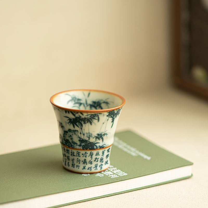Authentic Jingdezhen Ru Ware Blue & White Bamboo Shadow Aroma Master Teacup - 75ml Gongfu Cup