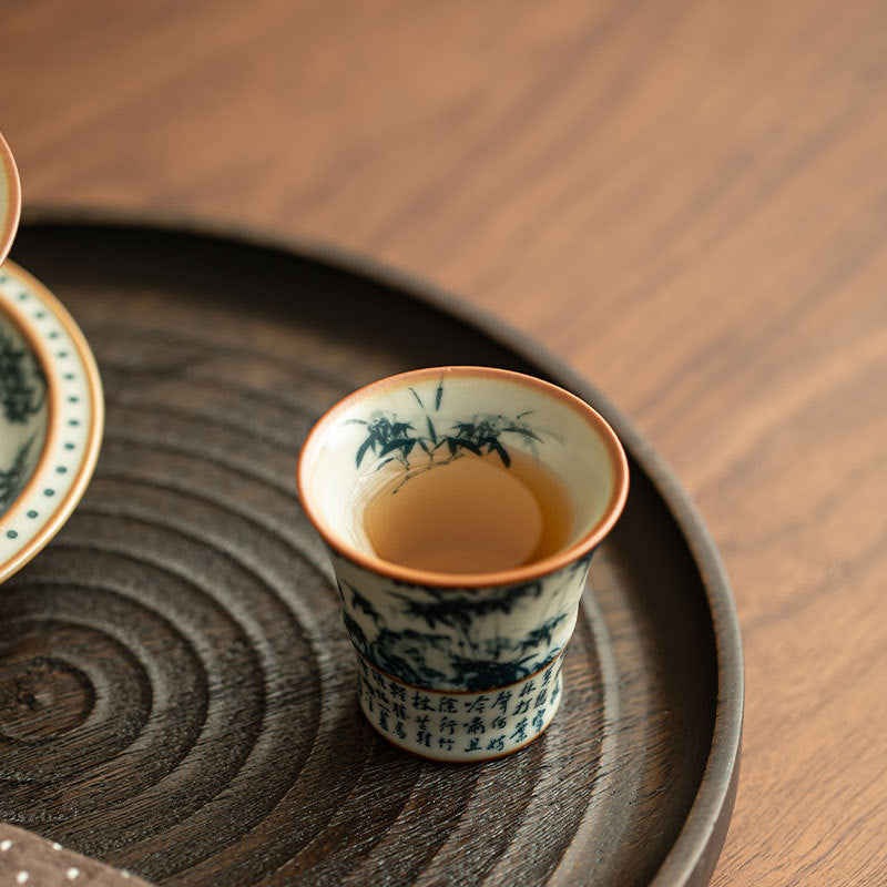Authentic Jingdezhen Ru Ware Blue & White Bamboo Shadow Aroma Master Teacup - 75ml Gongfu Cup