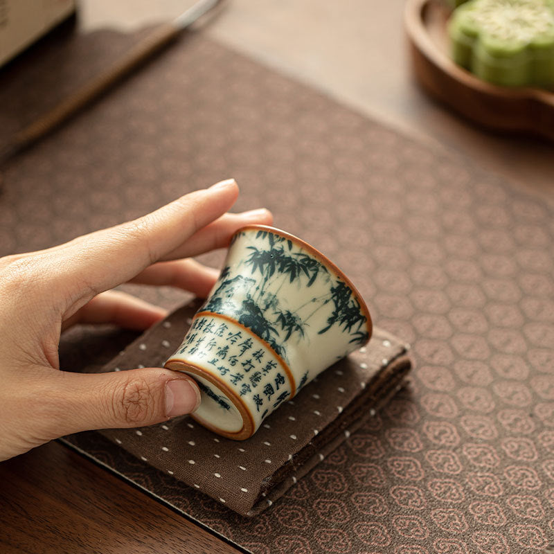 Authentic Jingdezhen Ru Ware Blue & White Bamboo Shadow Aroma Master Teacup - 75ml Gongfu Cup