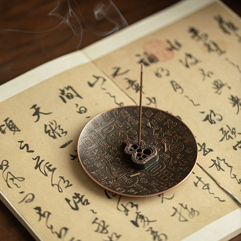 Authentic Hundred Blessings Gourd Ceramic Incense Holder & Platter Tray Set - Teaware Accessories