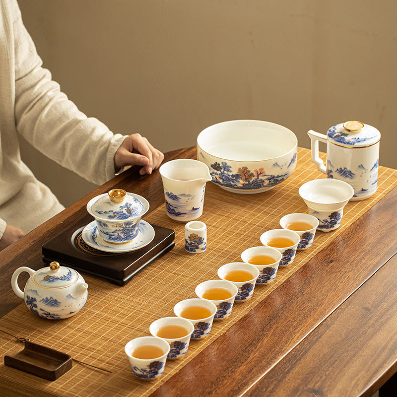 Luxury Dehua Mutton-Fat Jade Portable Travel Gaiwan Tea Set - Executive Business Gift Box
