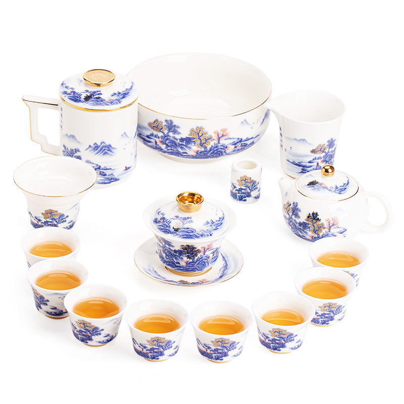 Luxury Dehua Mutton-Fat Jade Portable Travel Gaiwan Tea Set - Executive Business Gift Box