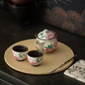 Authentic Old Rock Clay Subtle Peony Baoping Easy-Grip Teapot & Cups Set - Office Gongfu Suite