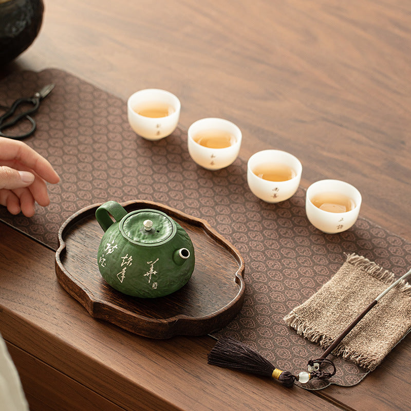 Authentic Jingdezhen Handwritten Calligraphy Ceramic Teapot & 4 Cups Set - 5pc Gift Box Suite