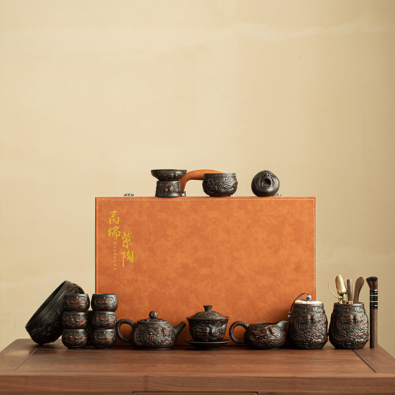 Authentic Jianshui Purple Pottery Complete Gongfu Tea Set - Teapot Gaiwan & Cups Gift Box