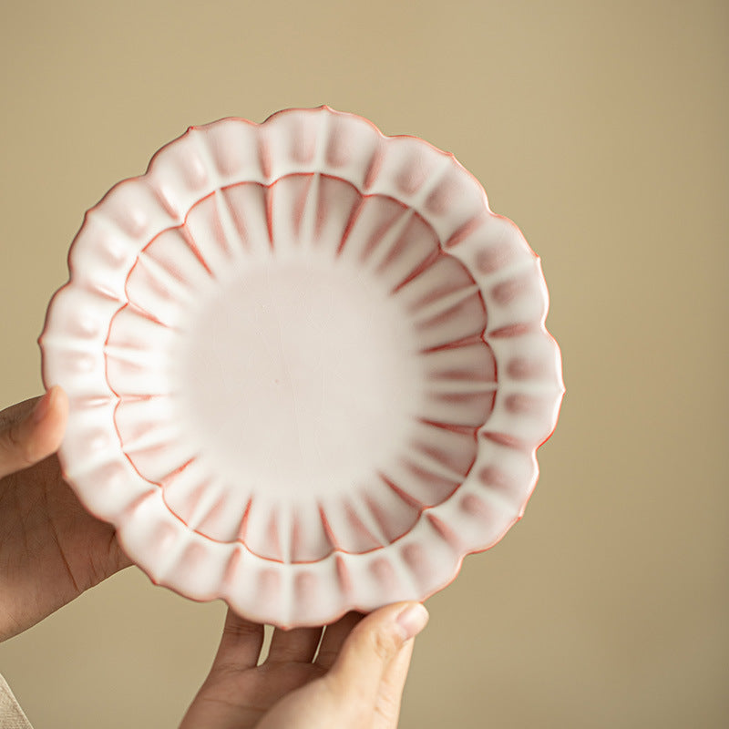 Authentic Song-Style Ru Ware Pink-Bisque Lard-Glaze Floral Pot Bearer Tray - 19cm Teaware