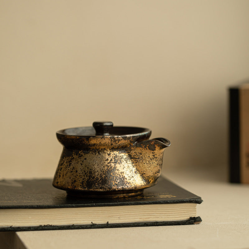 Handcrafted Shino-Ware 24K Gilded Baoping Easy-Grip Ceramic Teapot - 165ml Gongfu Pot