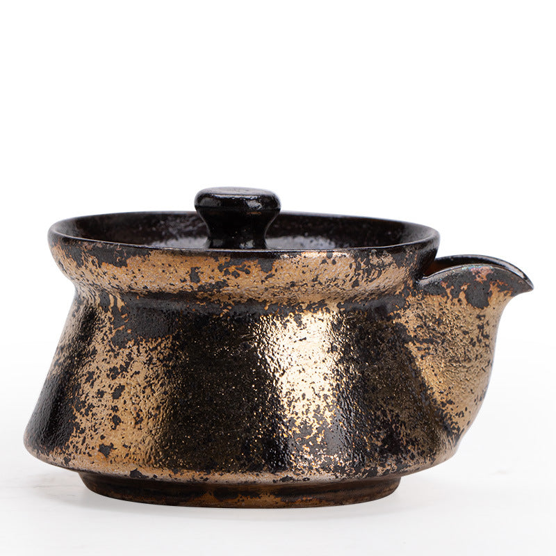 Handcrafted Shino-Ware 24K Gilded Baoping Easy-Grip Ceramic Teapot - 165ml Gongfu Pot