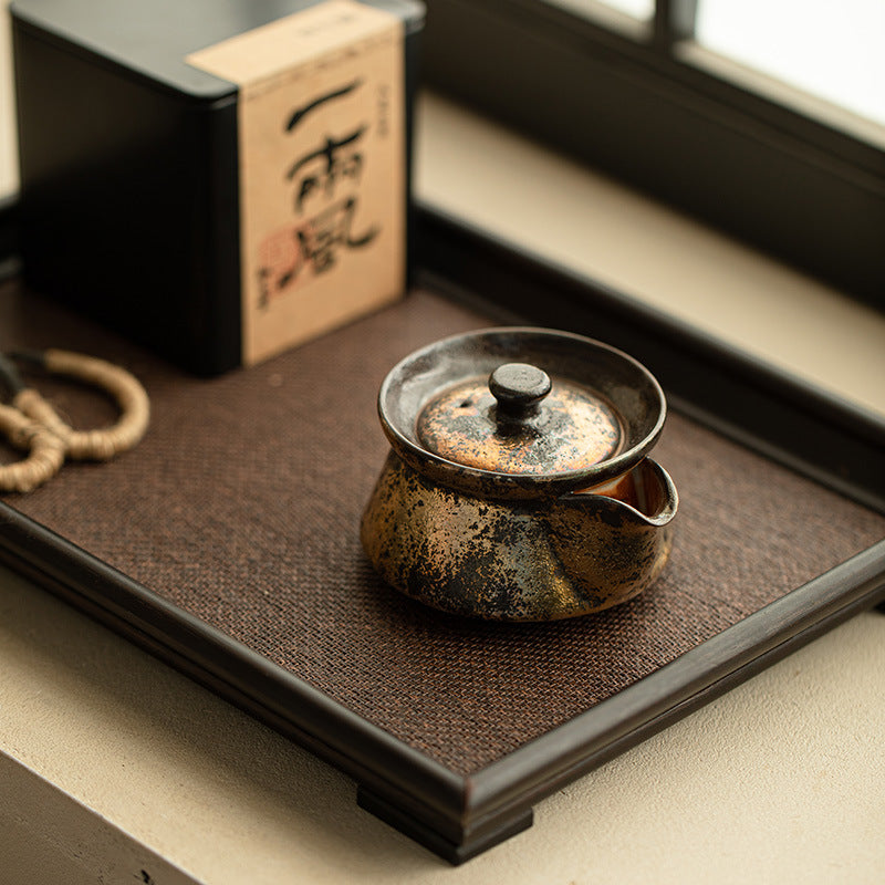 Handcrafted Shino-Ware 24K Gilded Baoping Easy-Grip Ceramic Teapot - 165ml Gongfu Pot