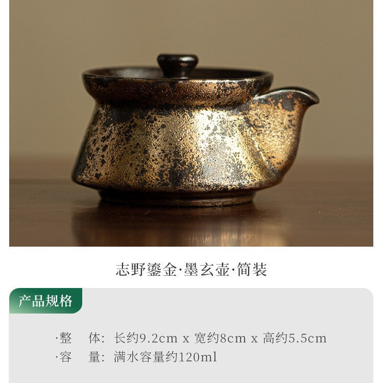 Handcrafted Shino-Ware 24K Gilded Baoping Easy-Grip Ceramic Teapot - 165ml Gongfu Pot