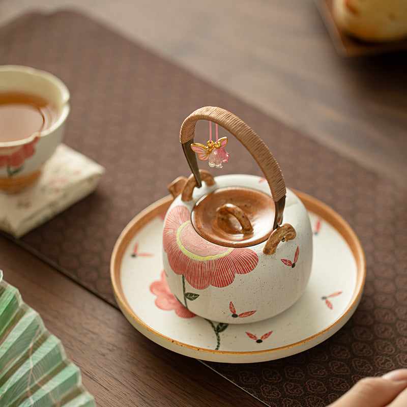Authentic Jingdezhen Hand-Painted Sunflower Beam-Handle Ceramic Teapot - 240ml Hearthside Kettle