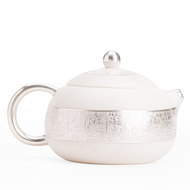 Authentic Dehua Sterling Silver-Gilt Xishi Ceramic Teapot - 180ml Luxury Gift Box