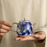 Authentic Dehua Blue & White Porcelain-Body Silver-Gilt Rock Tea Teapot - 180ml Gift Box