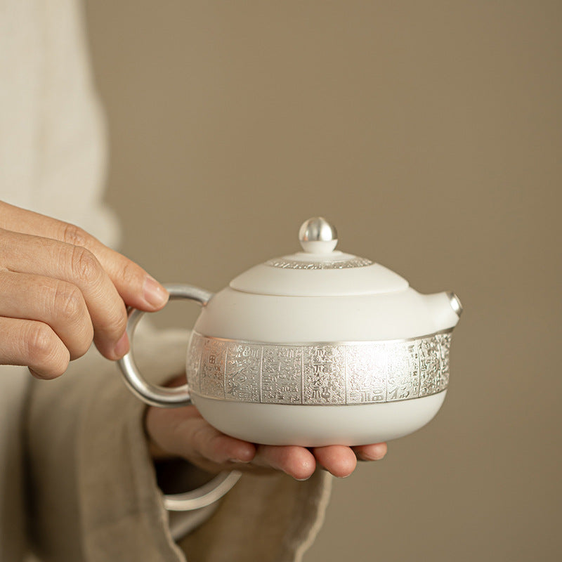 Authentic Dehua Sterling Silver-Gilt Xishi Ceramic Teapot - 180ml Luxury Gift Box