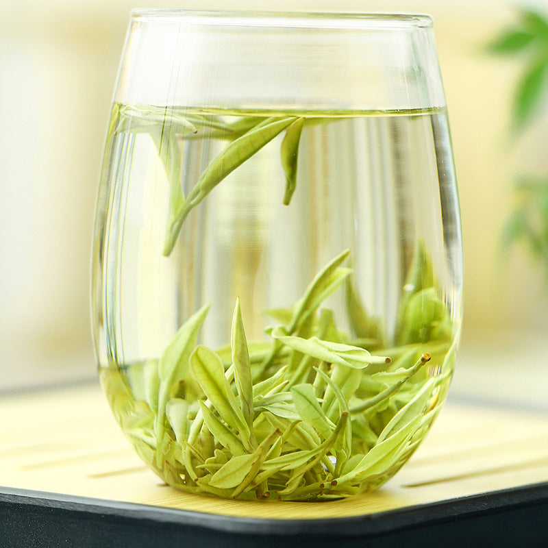 Tender pale-green Anji Bai Cha spring tea leaves