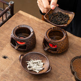 Antique Brown Ceramic Tea Leaf Roasting Candle Warmer for Gongfu Tea and Aroma Rituals