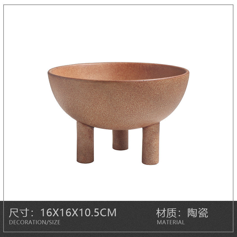 Terracotta tripod ceramic bowl vase, 16 x 16 x 10.5 cm