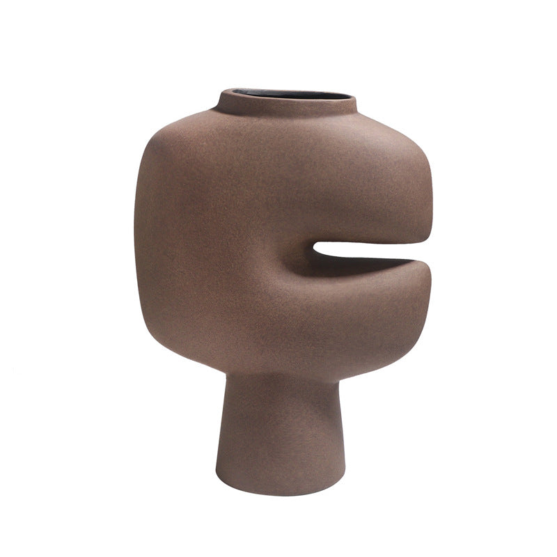 Brown monument cutout pedestal ceramic vase