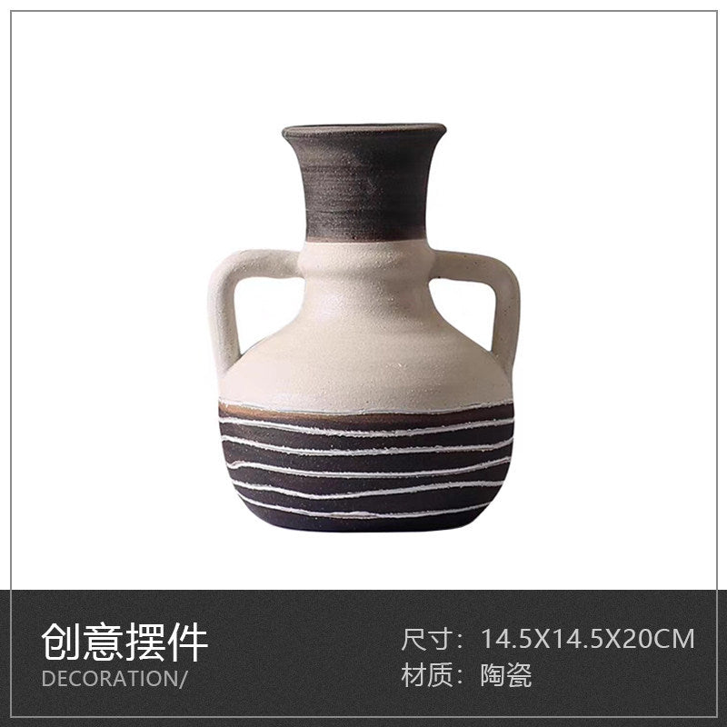 Black and ivory striped amphora ceramic vase, 14.5 x 14.5 x 20 cm
