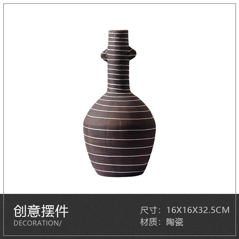 Black striped bottle ceramic vase, 16 x 16 x 32.5 cm