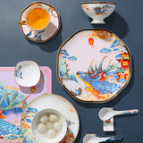 Auspicious Mythical Beast & Palace Cloud Bone China Tableware Collection – Gold-Rim Plates, Bowl, Cup & Saucer, Spoon & Chopstick Rest