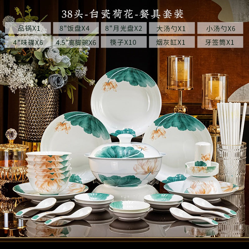 Bai Ci He Hua lotus high-white porcelain 38-piece Pin Guo casserole set composition