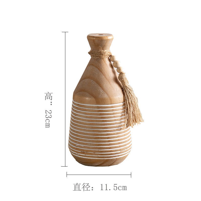Tall natural wood vase, 11.5 cm wide and 23 cm high
