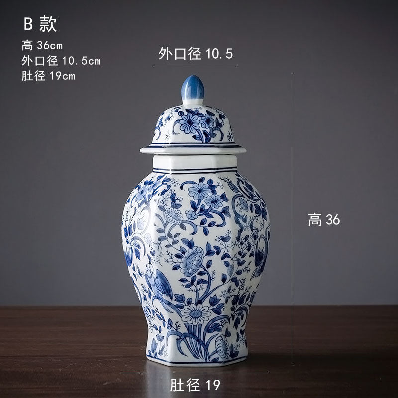 Blue and white bird and flower general jar, 36 cm high