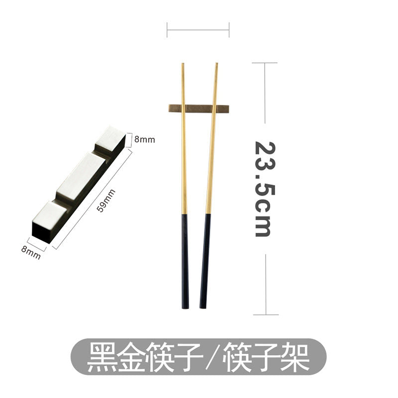 Black and gold 23.5 cm chopsticks with matching rectangular chopstick rest
