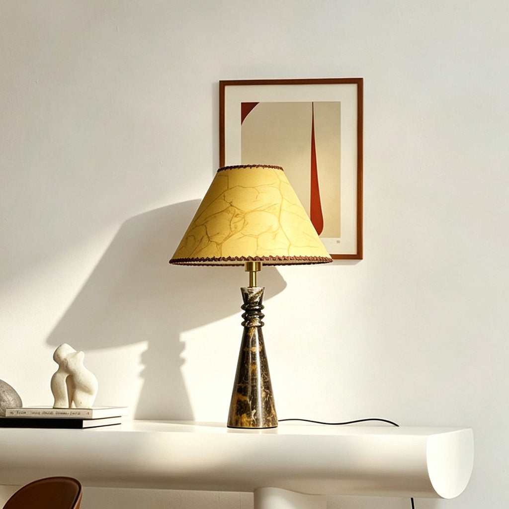 Luxury black marble bedside lamp with warm parchment paper shade
