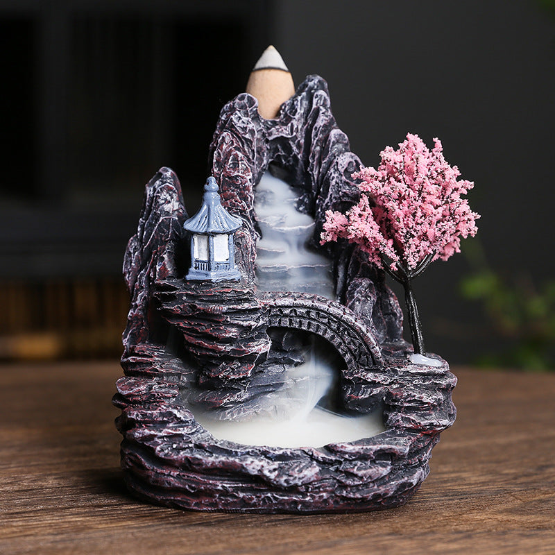 Blossom bridge pavilion mountain backflow incense burner