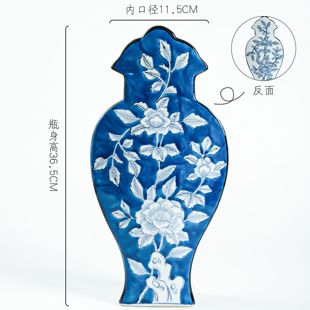 Dark cobalt Phoenix Tail flat vase, approximately 36.5 cm high