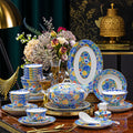 Blue Wanhua Falangcai 70-piece luxury porcelain dinnerware set styled for formal dining